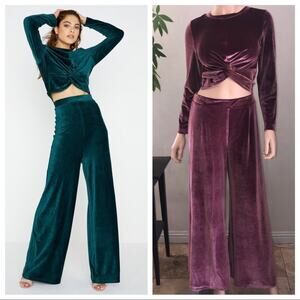 Vacate the Label Twist Velvet Alexa Top Wide Leg Pants Size S
